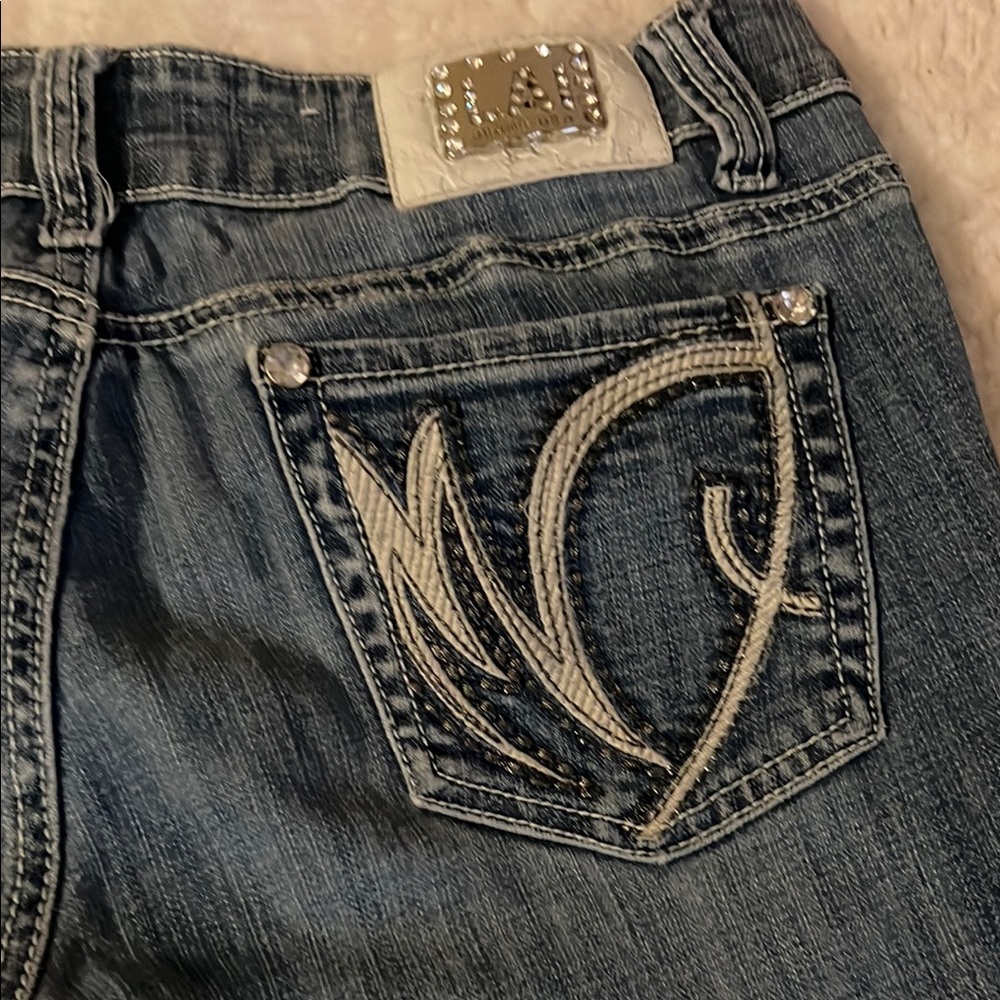 L.A. Idol Blue Skinny Jeans with Embroidered Design - Picture 5 of 15